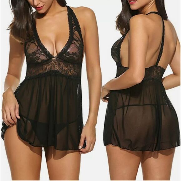 Plus Size Women Sexy Lingerie Black Dress Set Underwear Sleepwear Babydoll - Picture 3 of 6